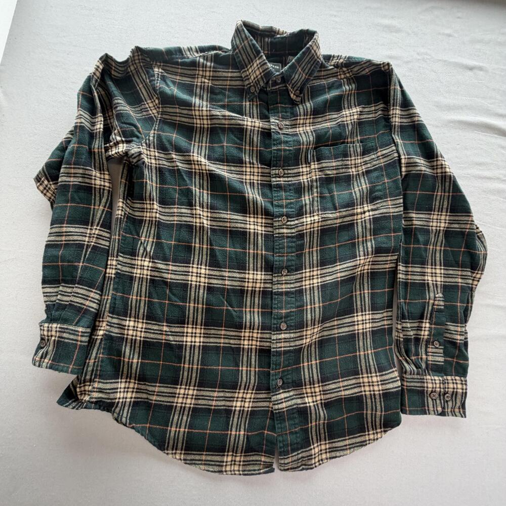 G.H. Bass & Co. Shirt Mens Medium Green Plaid Flannel Long Sleeve Button Front